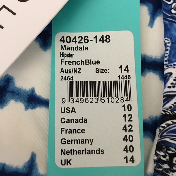 SEAFOLLY Bikini Bottom Hipster Mandala Reversible French Blue Women’s Size 10 - Picture 8 of 14